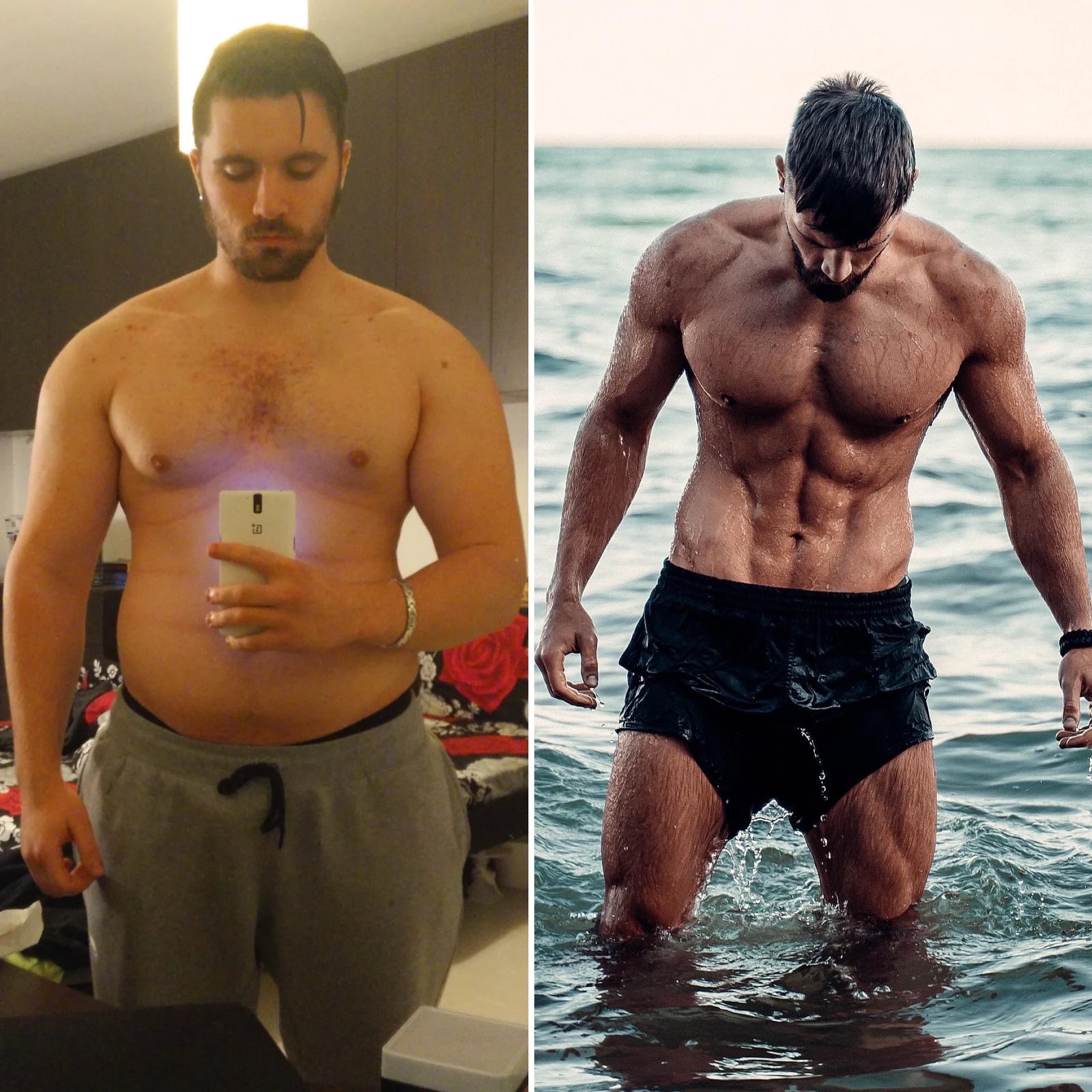 Мъж преди и след фитнес трансформация на Beast Regime